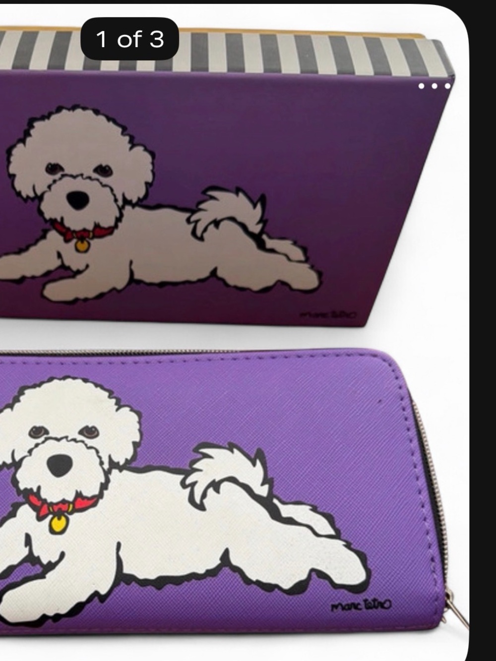 Purple Zip-Around Wallet with White Dog Motif